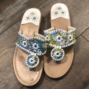 Jack Rodgers teal, green and white patterned Jack  Flat Sandals VERY CUTE!!!